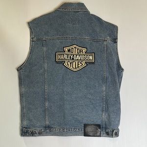 Harley Davidson Motorcycle Beige Patch vintage jean jacket size small